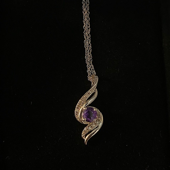 Amethyst & Diamond Necklace Sterling Silver 18" - Picture 2 of 6